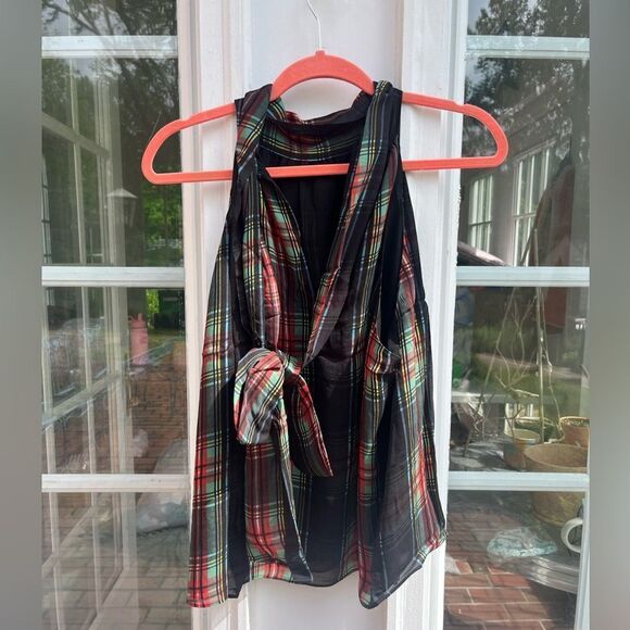 J Crew Halter Top with Neck Tie in Stewart Tartan Chiffon Blend NWT - Picture 8 of 9